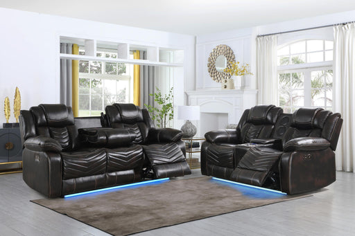 Cassio - Brown Color, Power Reclining, Drop-Down Table, Console, Bluetooth Speaker, Cup Holder, Built-in LED Light, USB Charger - L666-SLR