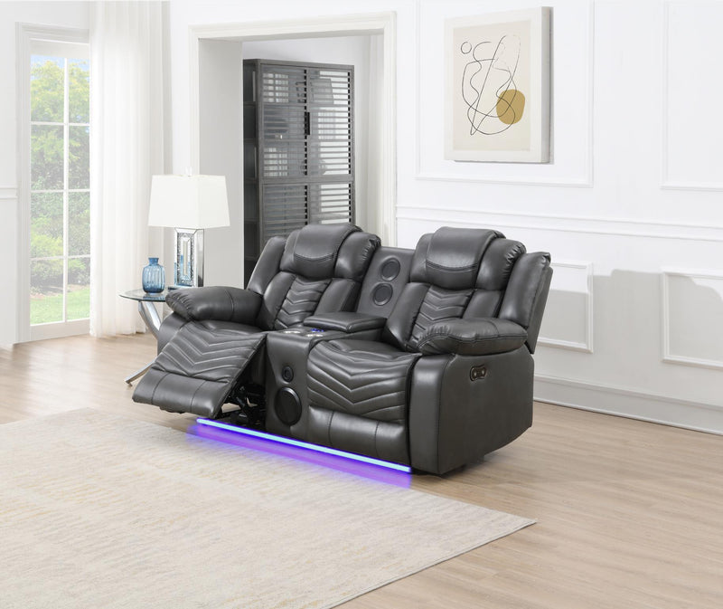 Cassio - Gray Power Recliner Loveseat with Console, Bluetooth Speaker, Built-in LED Light, Cup Holder, USB Charger - L667-L