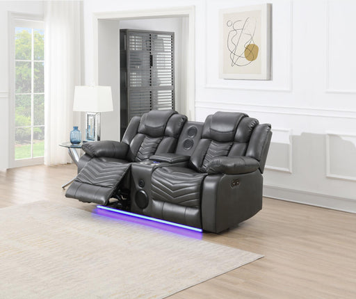 Cassio - Gray Power Recliner Loveseat with Console, Bluetooth Speaker, Built-in LED Light, Cup Holder, USB Charger - L667-L