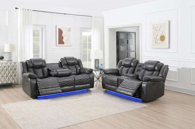 Cassio - Gray Power Recliner Loveseat with Console, Bluetooth Speaker, Built-in LED Light, Cup Holder, USB Charger - L667-L