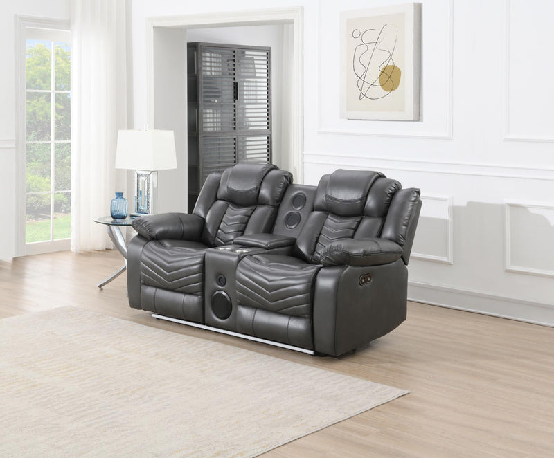 Cassio - Gray Power Recliner Loveseat with Console, Bluetooth Speaker, Built-in LED Light, Cup Holder, USB Charger - L667-L