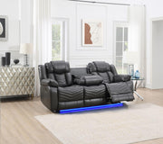Cassio - Gray Power Recliner Sofa with Drop-Down Table, Built-in LED Light, Cup Holder, USB Charger - L667-S