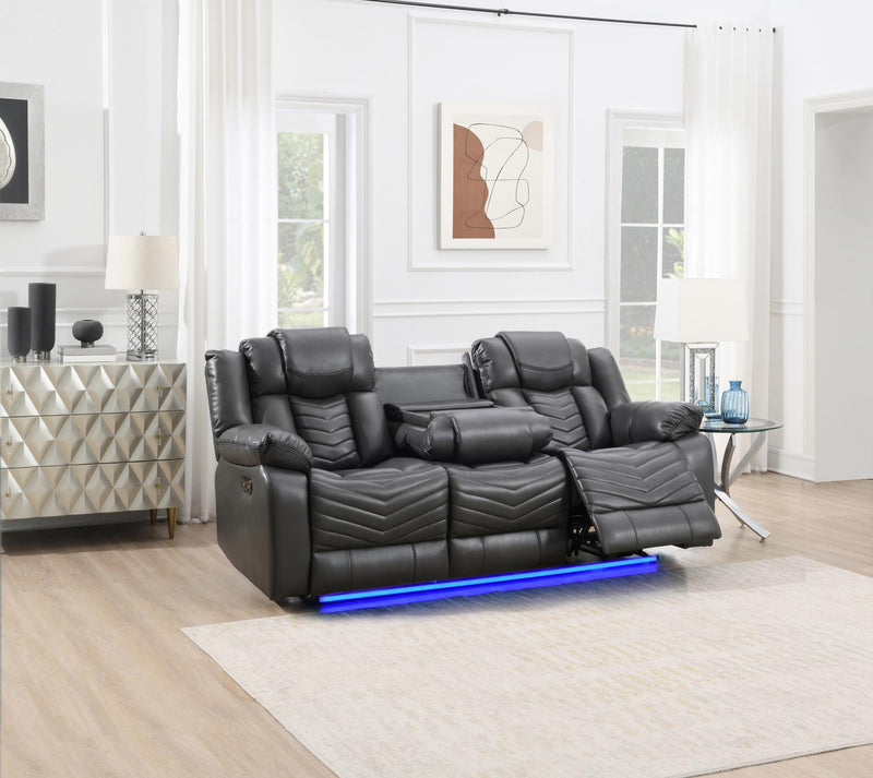 Cassio - Gray Power Recliner Sofa with Drop-Down Table, Built-in LED Light, Cup Holder, USB Charger - L667-S