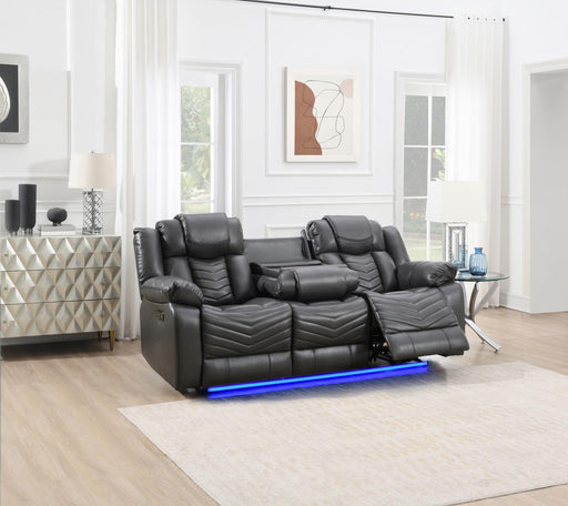Cassio - Gray Power Recliner Sofa with Drop-Down Table, Built-in LED Light, Cup Holder, USB Charger - L667-S