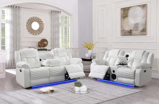 Cassio - White Color, Power Reclining, Drop-Down Table, Console, Bluetooth Speaker, Cup Holder, Built-in LED Light, USB Charger - L668-SL