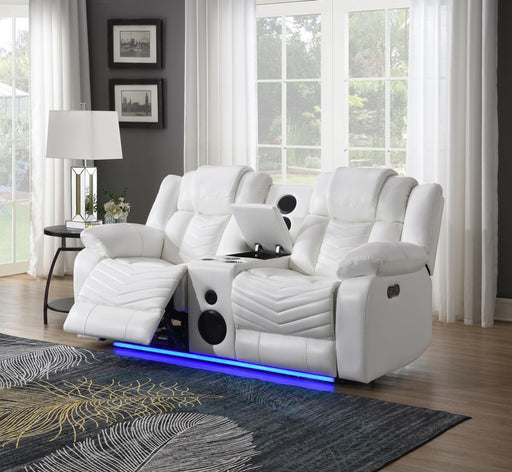 Cassio - White Power Recliner Loveseat with Console, Bluetooth Speaker, Built-in LED Light, Cup Holder, USB Charger - L668-L