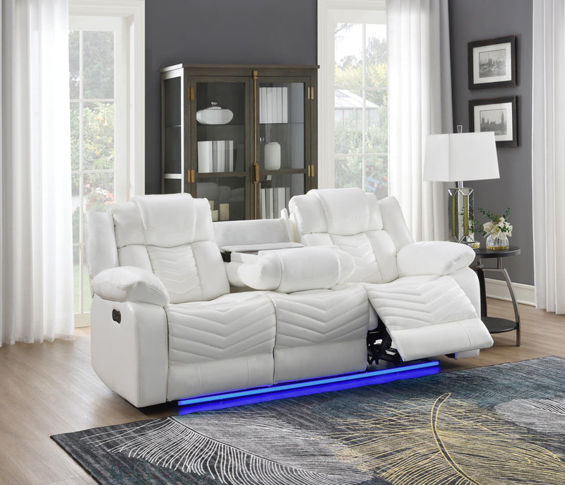 Cassio - White Power Recliner Sofa with Drop-Down Table, Built-in LED Light, Cup Holder, USB Charger - L668-S