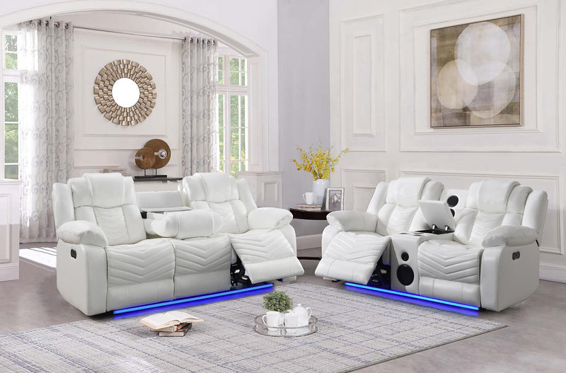 Cassio - White Power Recliner Sofa with Drop-Down Table, Built-in LED Light, Cup Holder, USB Charger - L668-S