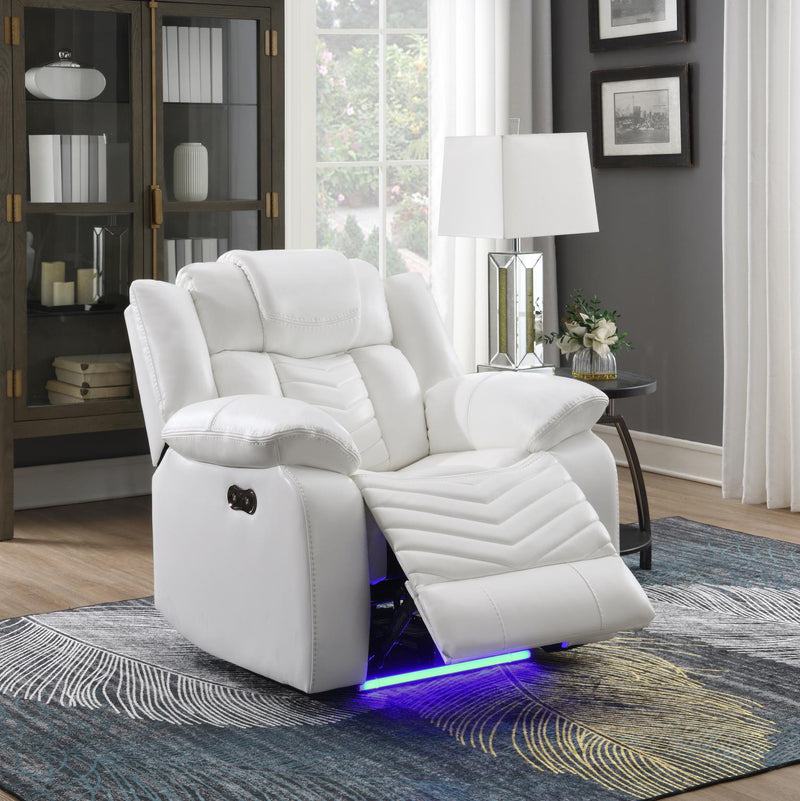 Cassio - White Power Recliner with Built-in LED Light, USB Charger - L668-R