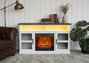 Castriel - White TV Stand with Electric Fireplace, LED Energy Saving Technology, Flame Brightness Adjustable, Temperature Adjustable and Timer Function with Automatic Shut-off. - W315
