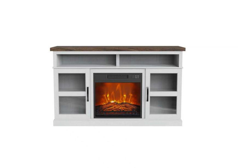Castriel - White TV Stand with Electric Fireplace, LED Energy Saving Technology, Flame Brightness Adjustable, Temperature Adjustable and Timer Function with Automatic Shut-off. - W316