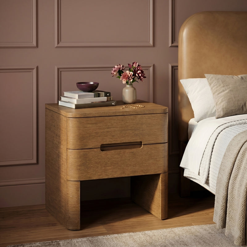 Caswell 24" Oak Veneer And Solid Wood Nightstand in Brown - B1204-NS