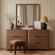 Caswell 42" W x 40" H Oak Veneer And Solid Wood Frame Mirror in Brown - B1204-M