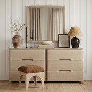 Caswell 42" W x 40" H Oak Veneer And Solid Wood Frame Mirror in Natural - B1203-M