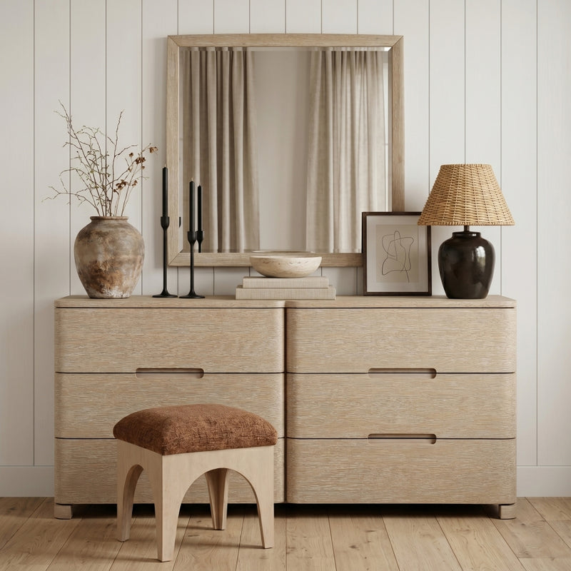 Caswell 42" W x 40" H Oak Veneer And Solid Wood Frame Mirror in Natural - B1203-M