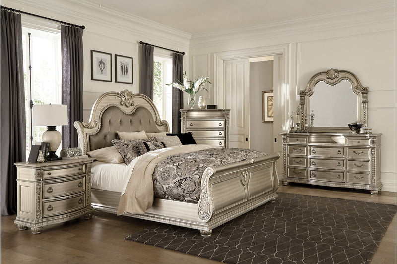 Cavalier Silver Upholstered Sleigh Bedroom Set - Gate FurnitureBedroom Set