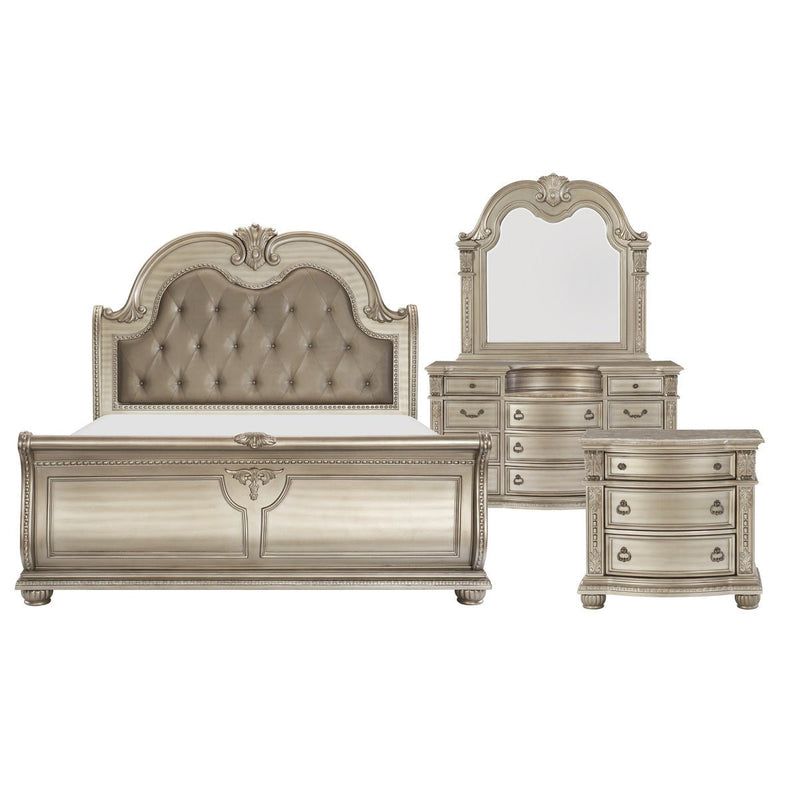 Cavalier Silver Upholstered Sleigh Bedroom Set - Gate FurnitureBedroom Set
