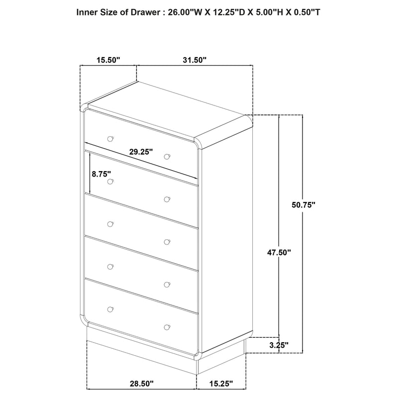 Cavelle 5-drawer Chest of Drawers Black - 223665