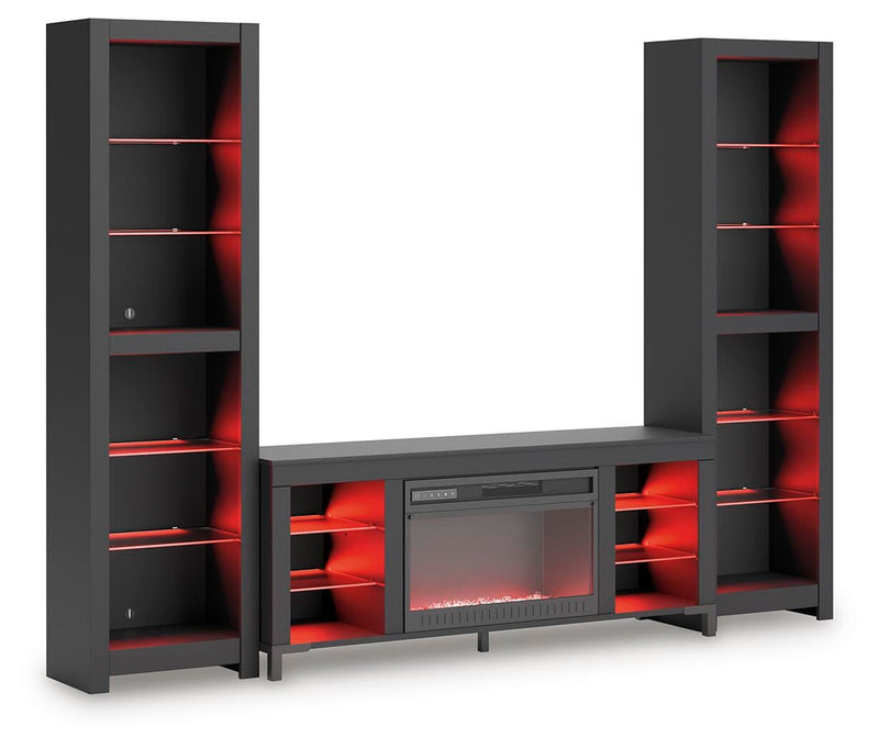 Cayberry Black 3-Piece Entertainment Center with Electric Fireplace - W2721W2