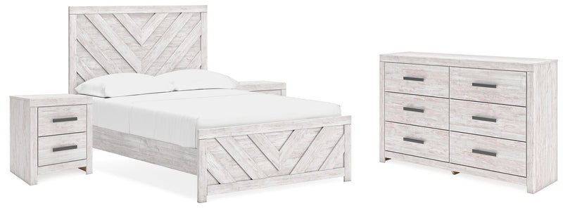 Cayboni Full Panel Bed with Dresser and 2 Nightstands in Whitewash - PKG016588