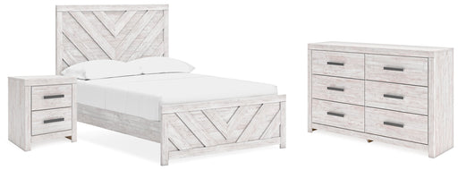 Cayboni Full Panel Bed with Dresser and Nightstand in Whitewash - PKG019191