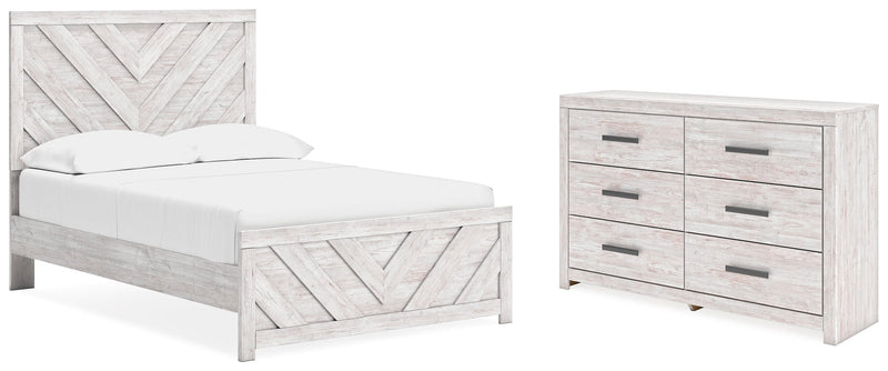 Cayboni Full Panel Bed with Dresser in Whitewash - PKG016587
