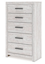 Cayboni Full Panel Bed with Mirrored Dresser and Chest in Whitewash - PKG016594
