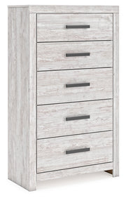 Cayboni Full Panel Bed with Mirrored Dresser and Chest in Whitewash - PKG016594
