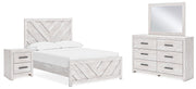 Cayboni Full Panel Bed with Mirrored Dresser and Nightstand in Whitewash - PKG016593