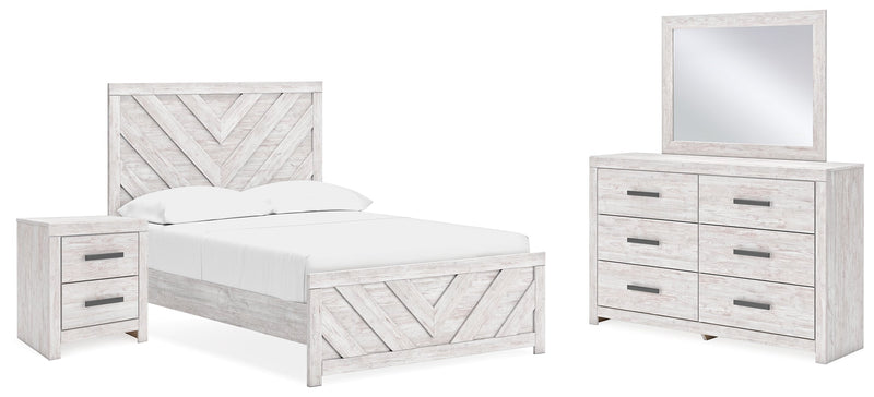 Cayboni Full Panel Bed with Mirrored Dresser and Nightstand in Whitewash - PKG016593