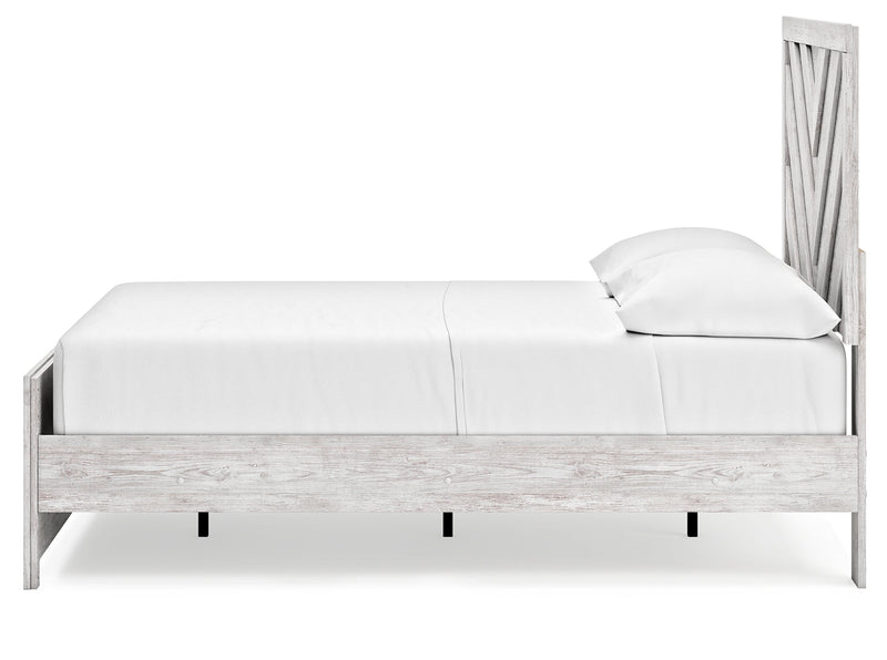 Cayboni Full Panel Bed with Mirrored Dresser in Whitewash - PKG016590