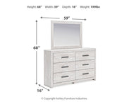 Cayboni Full Panel Bed with Mirrored Dresser in Whitewash - PKG016590