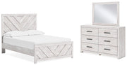 Cayboni Full Panel Bed with Mirrored Dresser in Whitewash - PKG016590