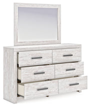 Cayboni Full Panel Bed with Mirrored Dresser in Whitewash - PKG016590