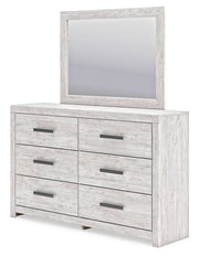 Cayboni Full Panel Bed with Mirrored Dresser in Whitewash - PKG016590