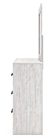 Cayboni Full Panel Bed with Mirrored Dresser in Whitewash - PKG016590