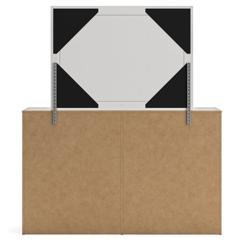 Cayboni Full Panel Bed with Mirrored Dresser in Whitewash - PKG016590