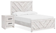 Cayboni Full Panel Bed with Nightstand in Whitewash - PKG016589