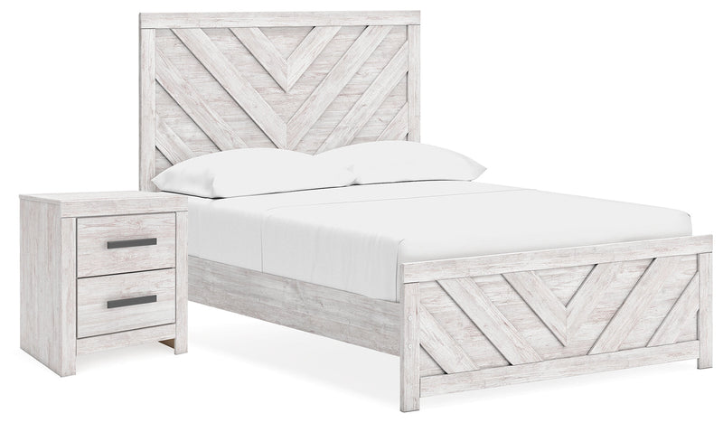 Cayboni Full Panel Bed with Nightstand in Whitewash - PKG016589