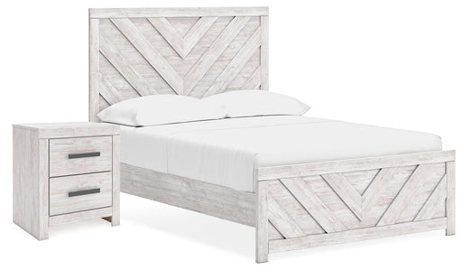 Cayboni Full Panel Bed with Nightstand in Whitewash - PKG016589