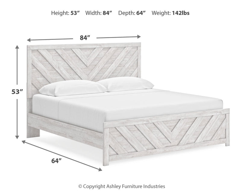 Cayboni King Panel Bed with 2 Nightstands in Whitewash from Ashley - Luna Furniture