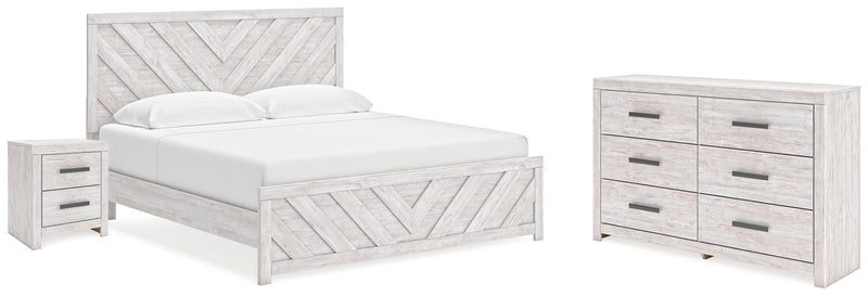 Cayboni King Panel Bed with Dresser and Nightstand in Whitewash - PKG019194