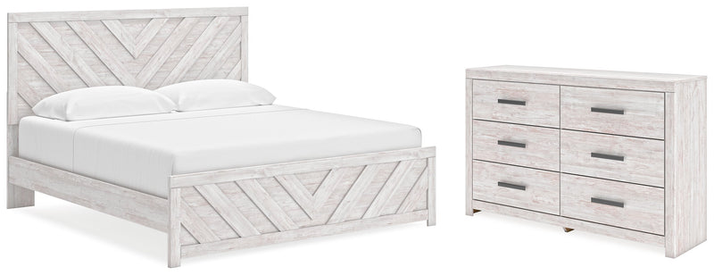 Cayboni King Panel Bed with Dresser in Whitewash - PKG019179