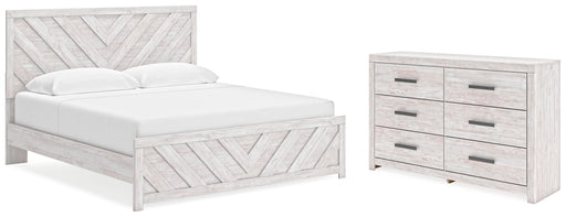 Cayboni King Panel Bed with Dresser in Whitewash - PKG019179