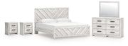 Cayboni King Panel Bed with Mirrored Dresser and 2 Nightstands in Whitewash from Ashley - Luna Furniture
