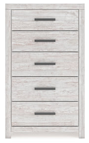 Cayboni King Panel Bed with Mirrored Dresser and Chest in Whitewash from Ashley - Luna Furniture