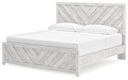 Cayboni King Panel Bed with Mirrored Dresser in Whitewash - PKG019173