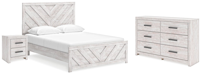 Cayboni Queen Panel Bed with Dresser and Nightstand in Whitewash - PKG019192