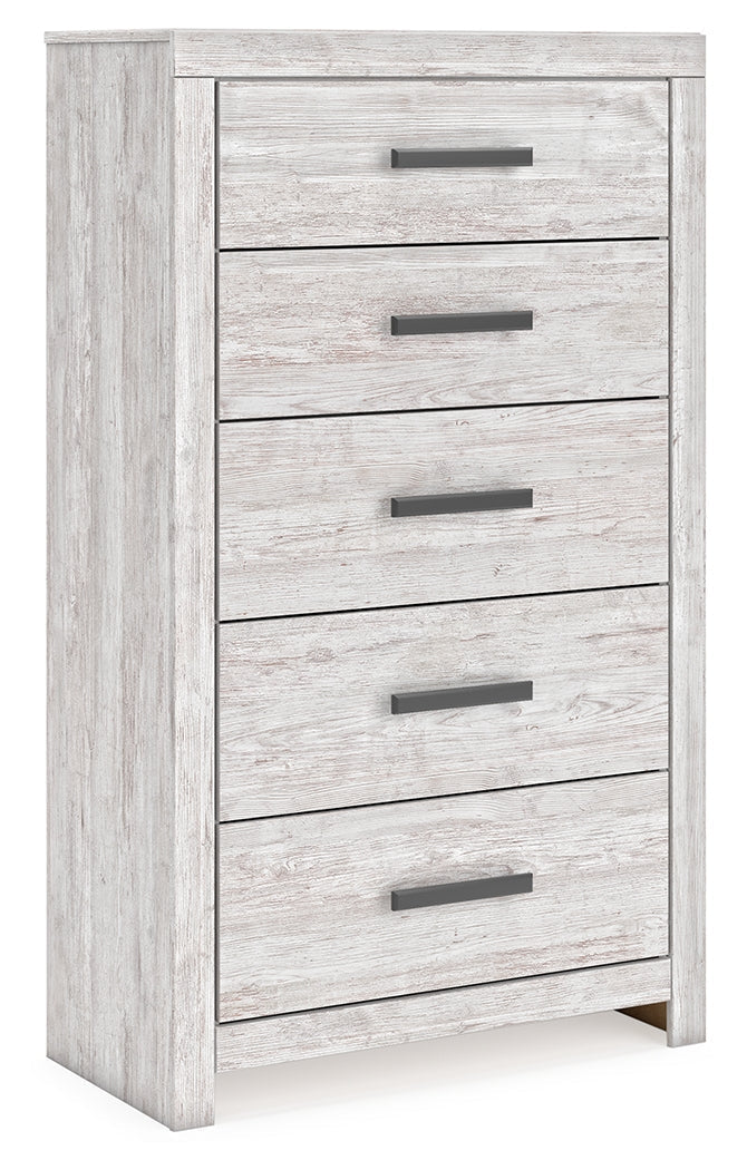 Cayboni Queen Panel Bed with Mirrored Dresser and Chest in Whitewash from Ashley - Luna Furniture
