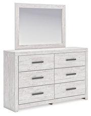 Cayboni Queen Panel Bed with Mirrored Dresser in Whitewash - PKG016689